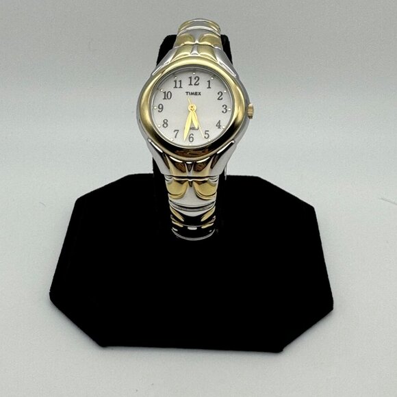 Vintage 1990s TIMEX INDIGLO WATCH Ladies Two Tone Stretch Bracelet Light WR30 - Picture 2 of 10